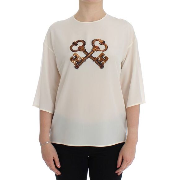Dolce & Gabbana Sequin Embellished Silk Blouse Women White Tops & T-Shirts - Picture 1 of 6